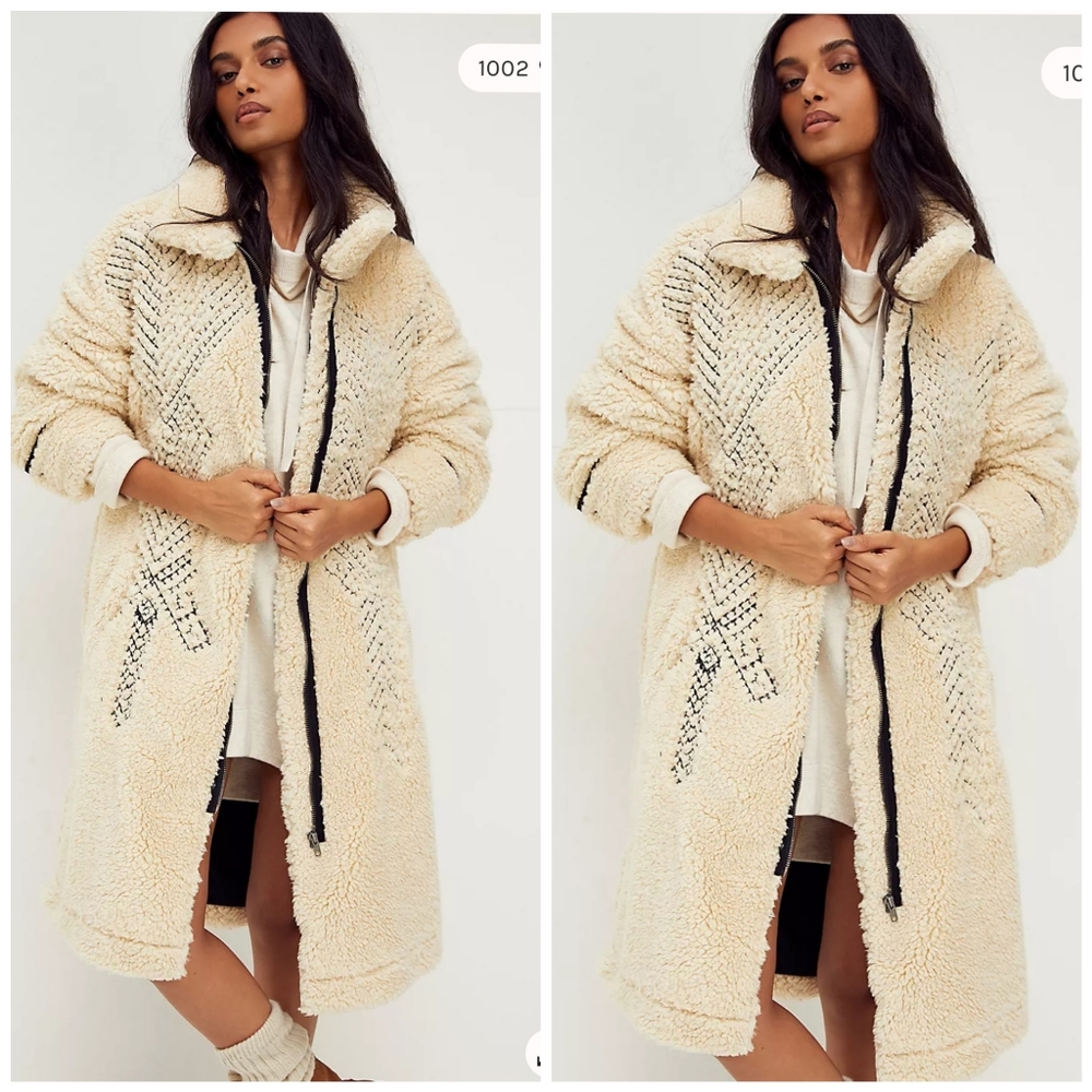 Free people Avery Embroidered Teddy Coat